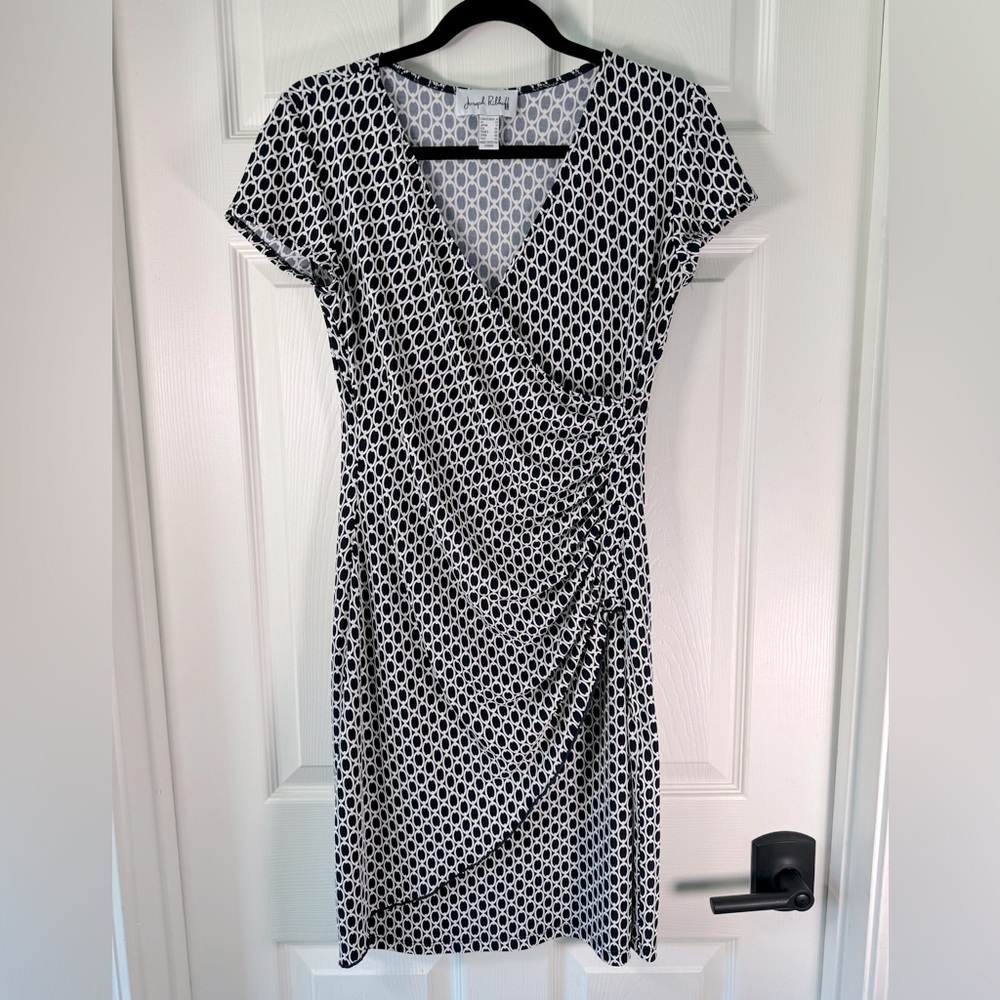Joseph Ribkoff Nautical Tailored Wrap Dress Link Print Navy and White Size 8
